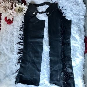 Black Leather Chaps with fringe
